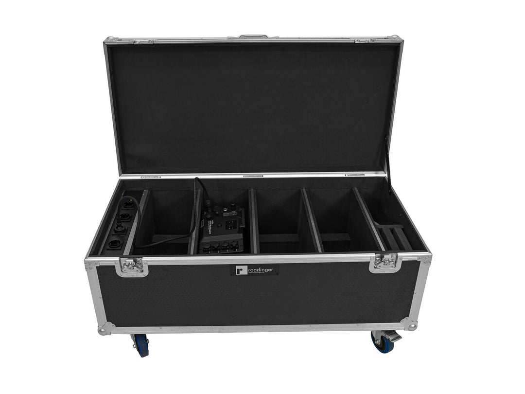 ROADINGER Flightcase 4x AKKU Multiflood IP 18x10W RGBW Wash CRMX con funzione di ricarica