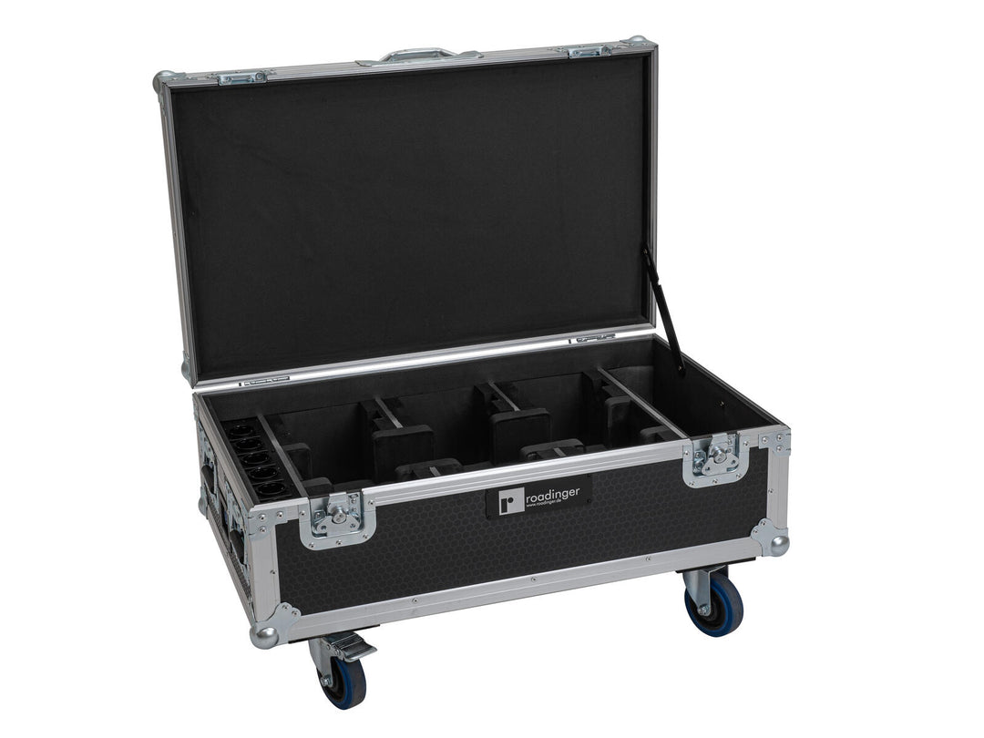 ROADINGER Flightcase 6x AKKU UP-4 QCL Spot QuickDMX MK2 con funzione di ricarica e ruote