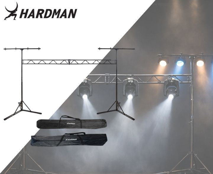 Hardman SDLS8 traliccio luci su supporti, alto 3,5 m e largo 3 m, due borse