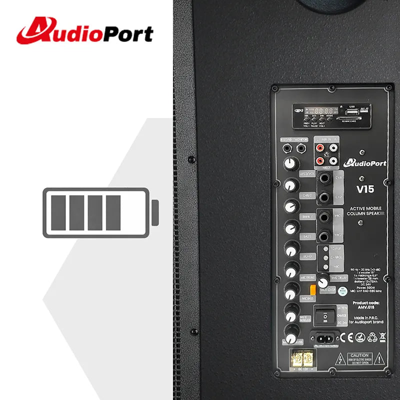 Audioport V15 altoparlante attivo portatile da 500 W con 2 microfoni