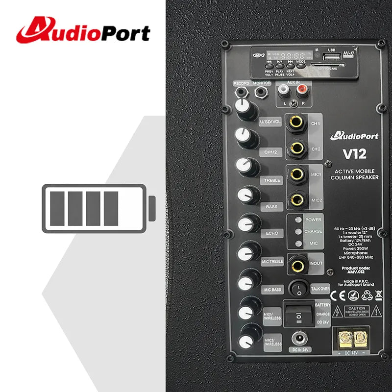 Audioport V12 cassa attiva portatile 350 W con 2 microfoni