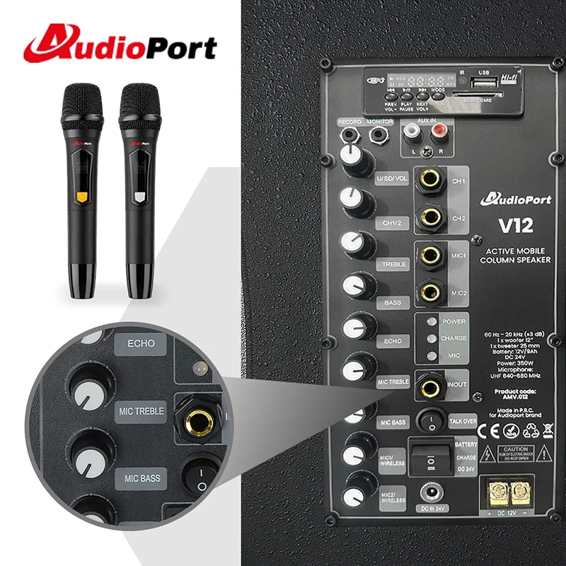 Audioport V12 cassa attiva portatile 350 W con 2 microfoni