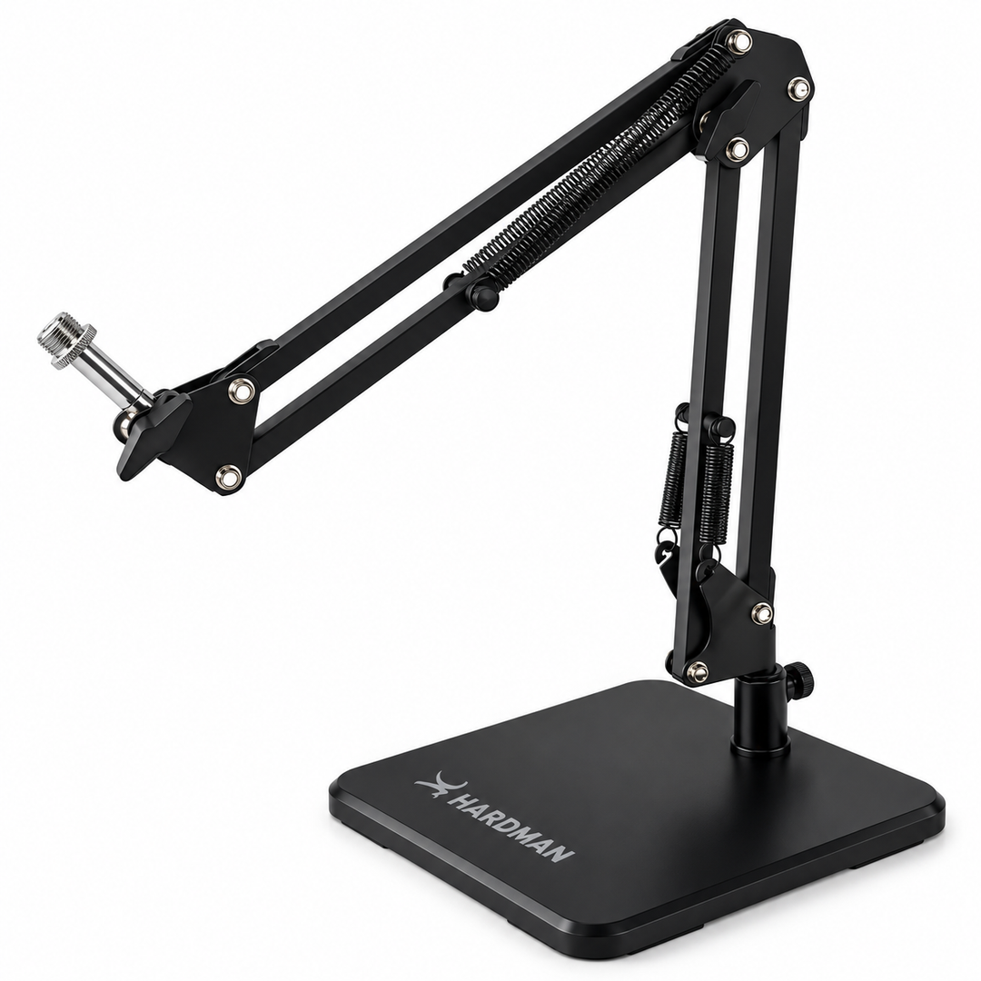 Supporto per microfono da tavolo Hardman con base pesante e braccio, fino a 2,5 kg
