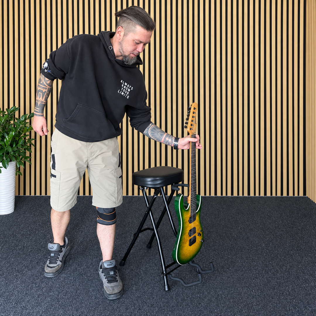 Hardman SB207 poggiapiede per chitarra con poggiapiedi e supporto per chitarra.