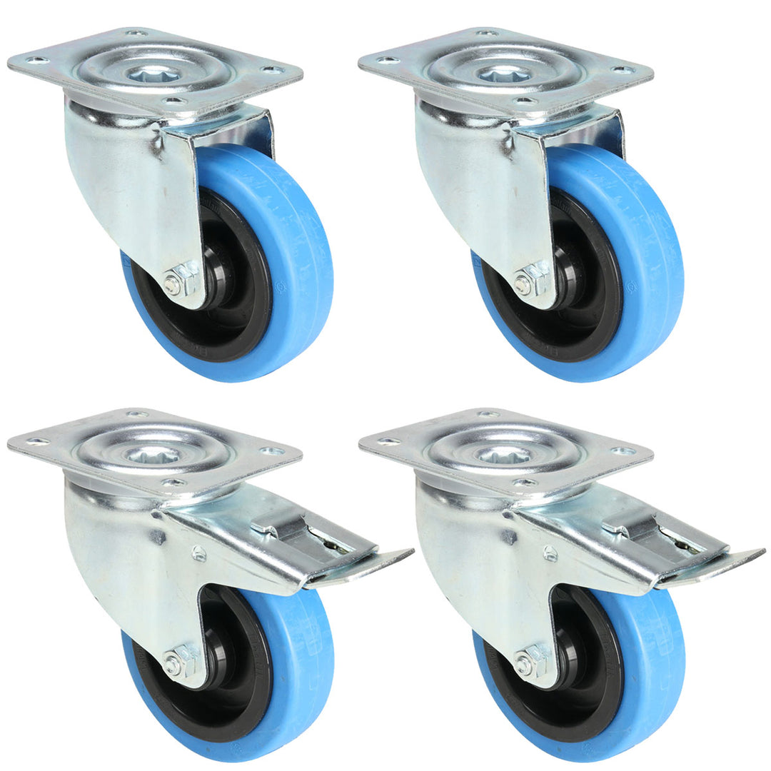 4x Ruote Blu 2 con e 2 senza Freno (100mm)