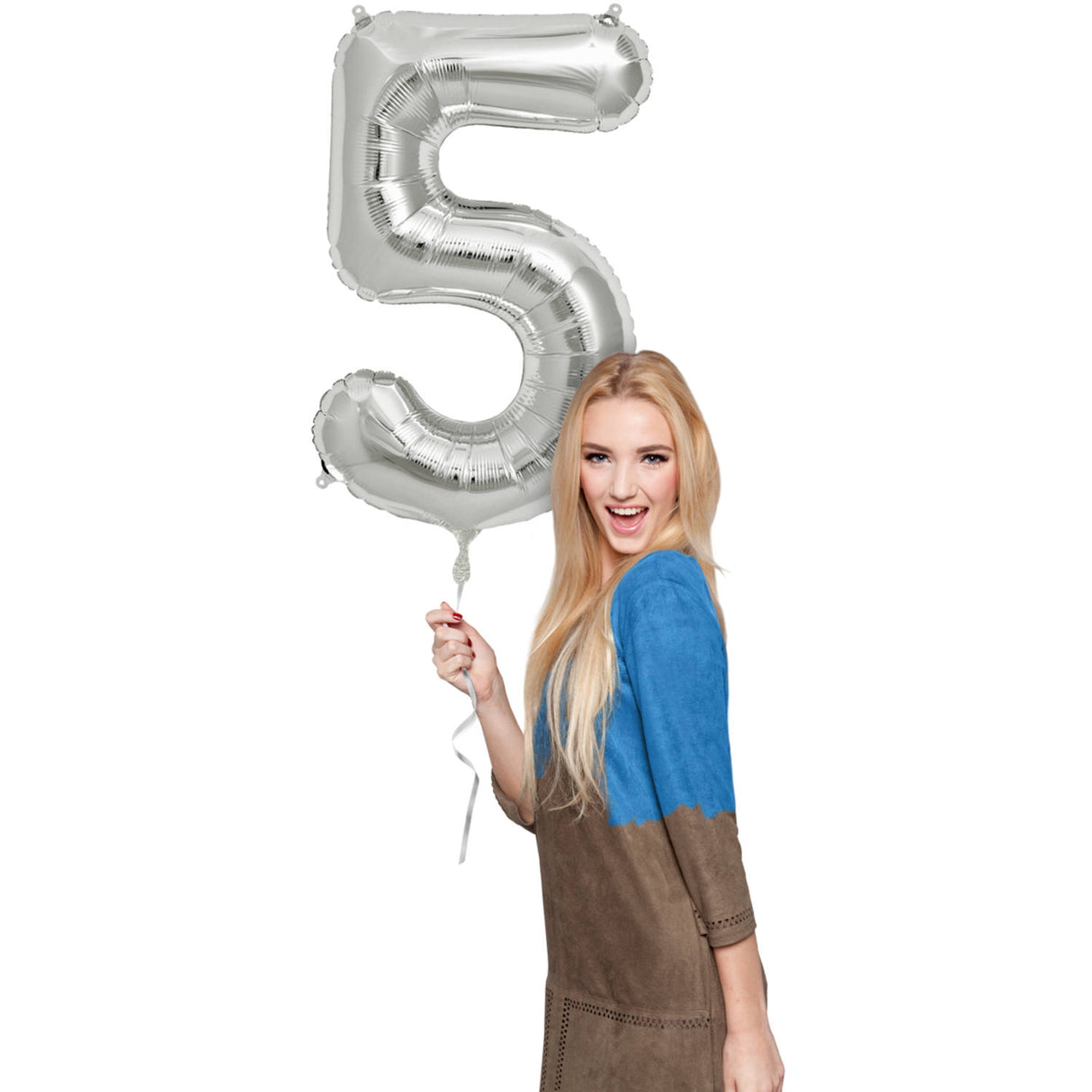 5 Shaped Number Foil Balloon Silver (86 cm)