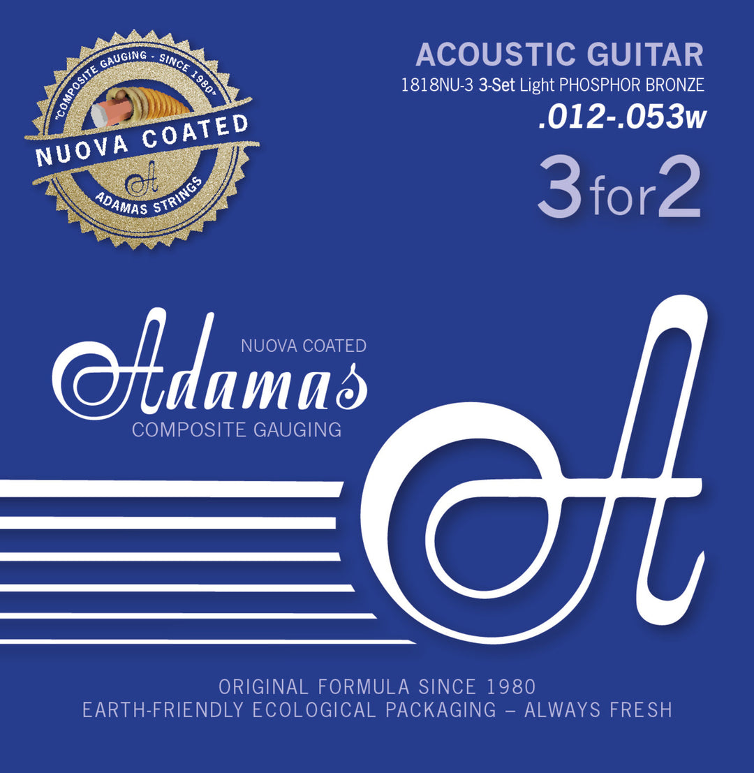 Adamas Strings for Acoustic chitarre Nuova phosphor bronze coated set (3) - Set of 3 Light .012 (1818NU-3)