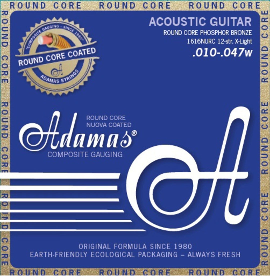 Adamas Strings for Acoustic chitarre Nuova Phosphor Bronze coated round core - 12-str. Light .010-.047 (1616NURC)