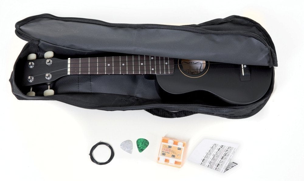 Miguel Almeria Player Pack, ukulele soprano nero opaco con custodia bag