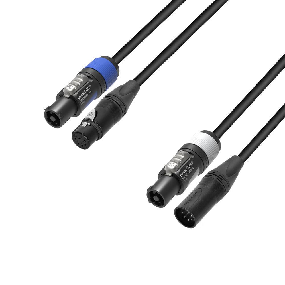 Adam Hall Cables 5 STAR H PCON 5D 0300 - Hybridkabel | Strøm og DMX | Neutrik® 5-polet XLR x powerCON® | 3 m