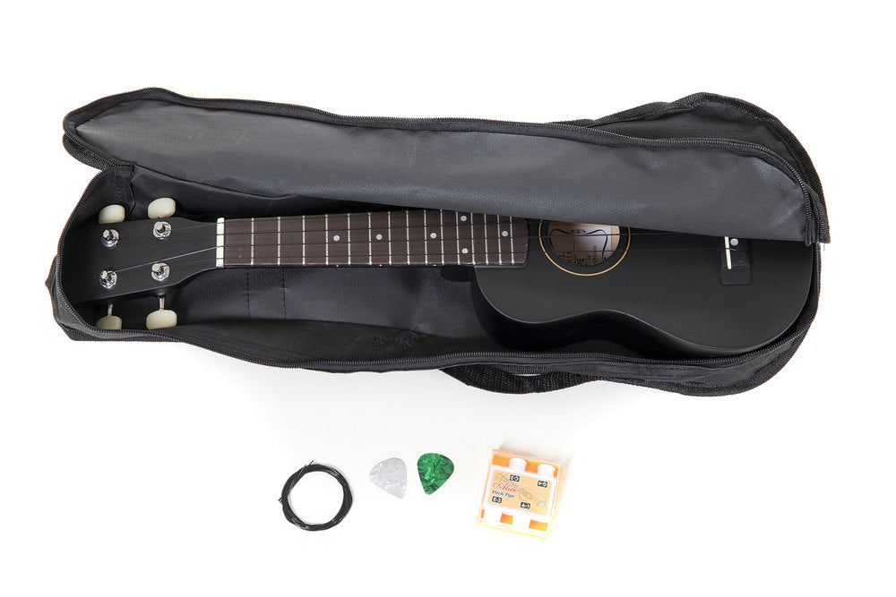 Miguel Almeria Player Pack, ukulele soprano nero opaco con custodia bag