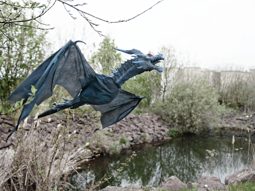 Drago volante di Halloween, animato, blu, 125 cm