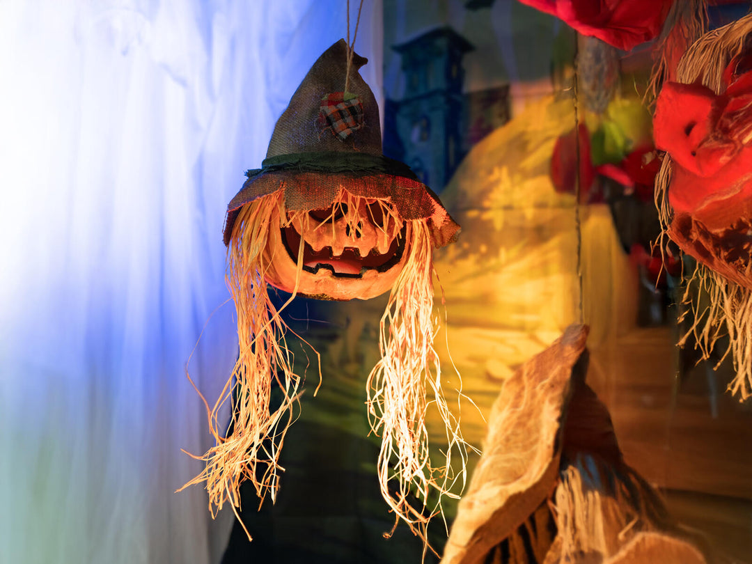 Halloween forbandet græskarhoved, animeret, 70 cm