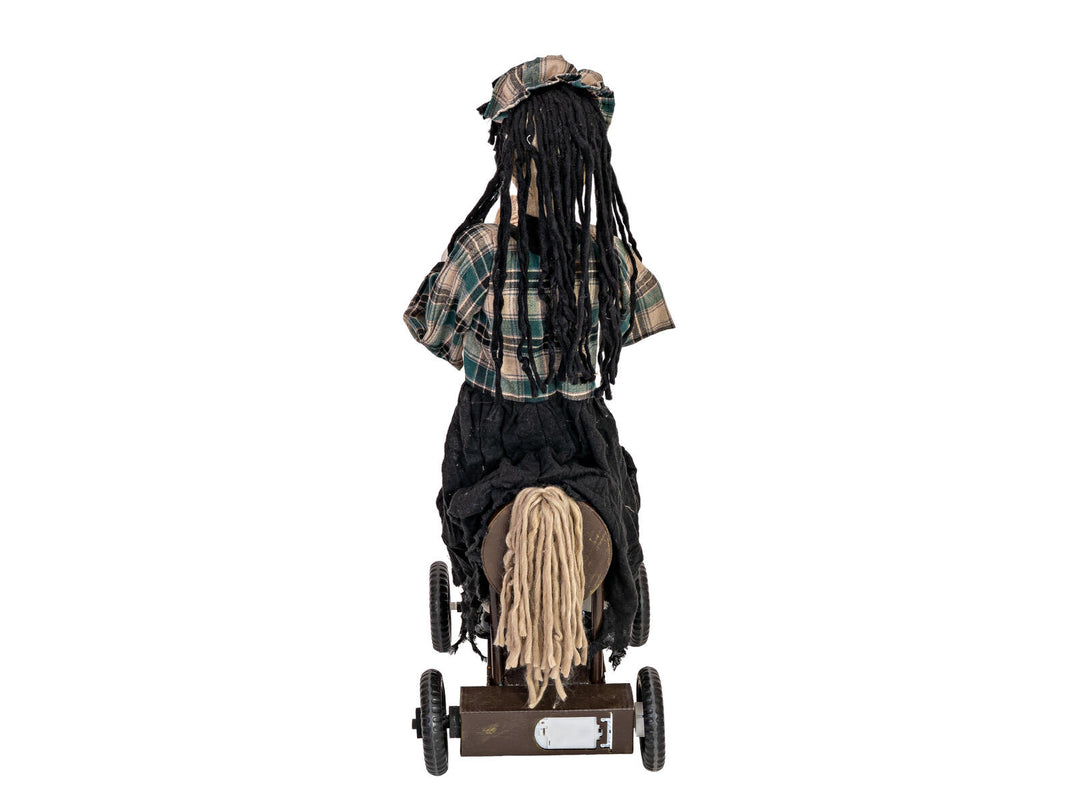 Figura di Halloween ragazza su pony, animata, 90 cm