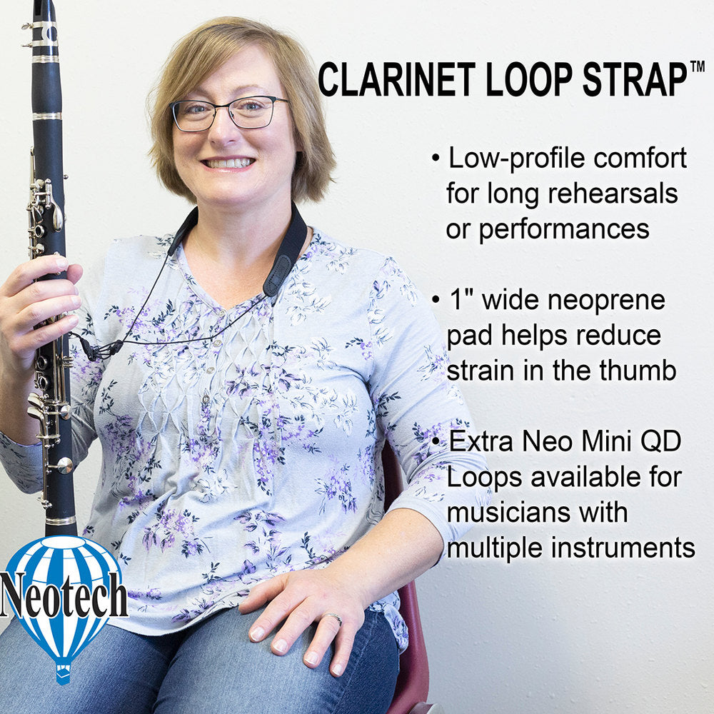Neotech Clarinet Loop Strap, tracolla nera per clarinetto, da 44,5 a 58,4 cm