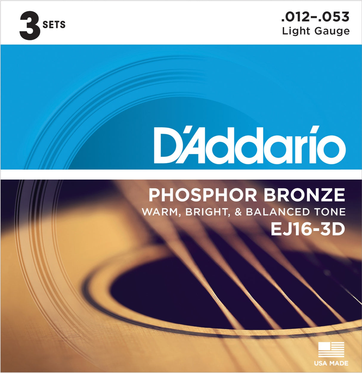 Daddario EJ16-3D Phosphor Bronze Corde per Chitarra 3-Pak (Light, 12-53)