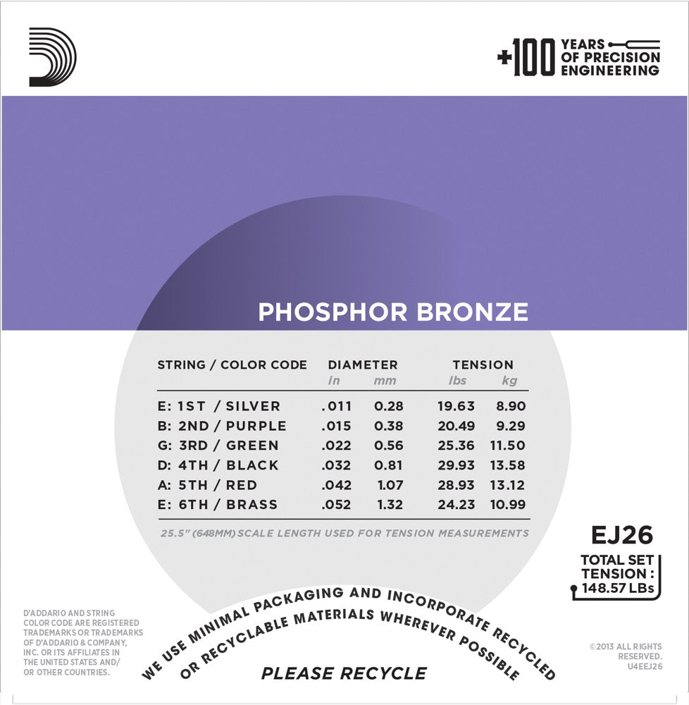 Daddario EJ26 Phosphor Bronze Guitar Strings (Custom Light 11-52)