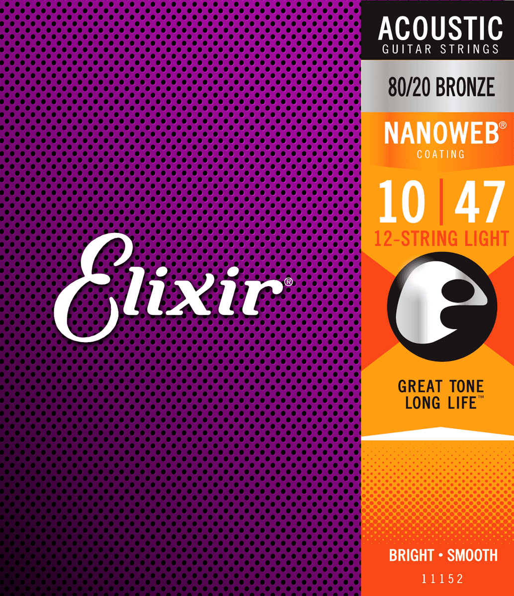 Elixir Nanoweb Bronze 80/20 Corde per Chitarra (12-String, Light, 10-47)