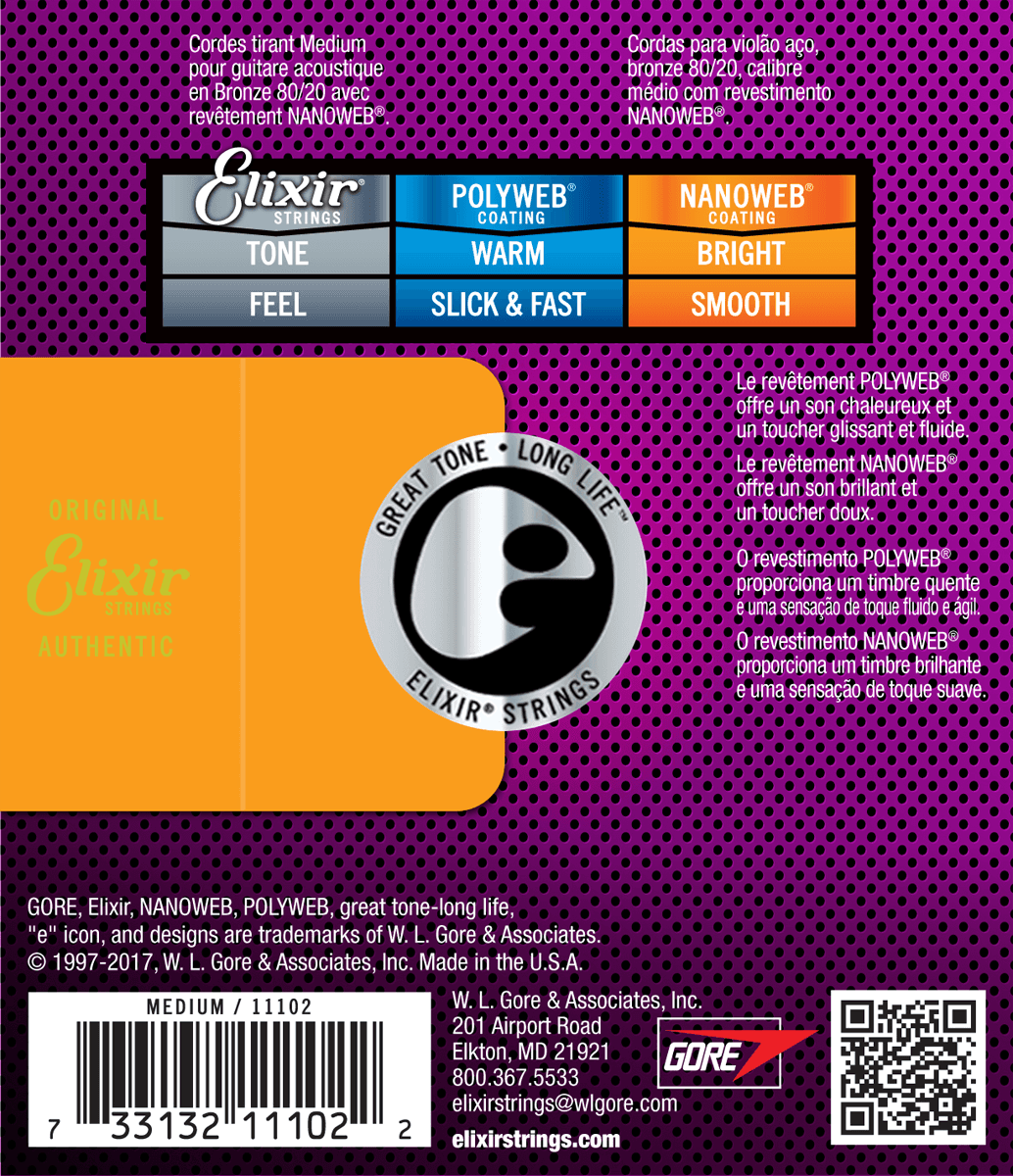 Elixir Nanoweb Bronze 80/20 Guitar Strings (Medium 13-56)