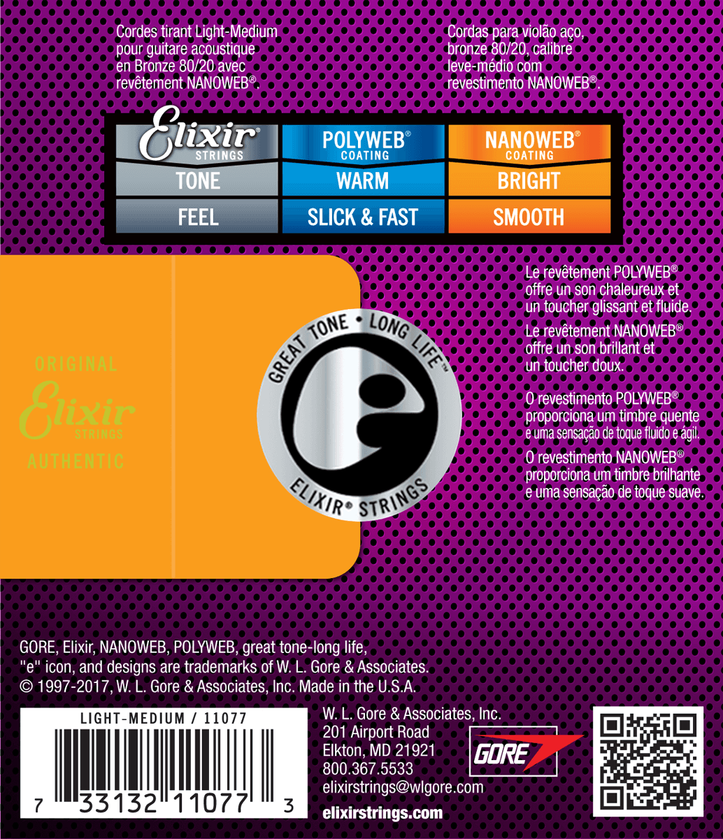 Elixir Nanoweb Bronze 80/20 Corde per Chitarra (Medium Light, 12-56)