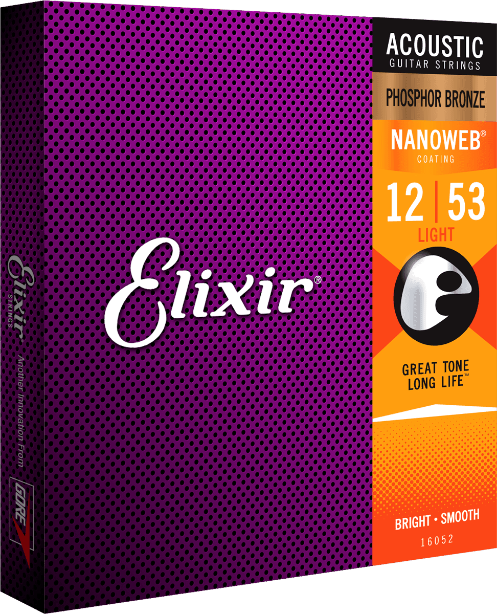 Elixir Nanoweb Phosphor Bronze Guitar Strings (Light 12-53)