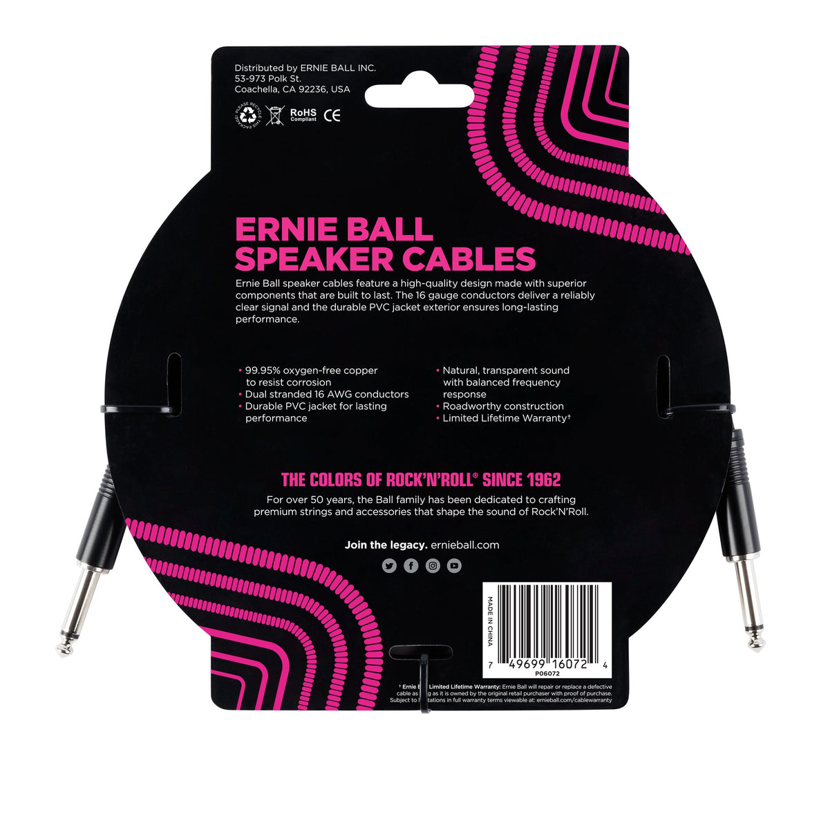 Ernie Ball 6072 Cavo per Chitarre (1,8m)