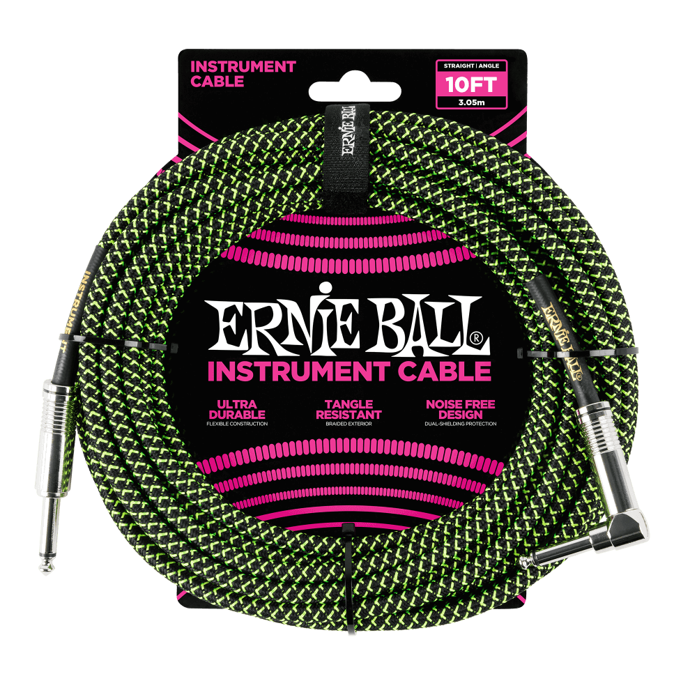 Ernie Ball 6077 Cavo per Chitarre (Nero, Verde, 3m)