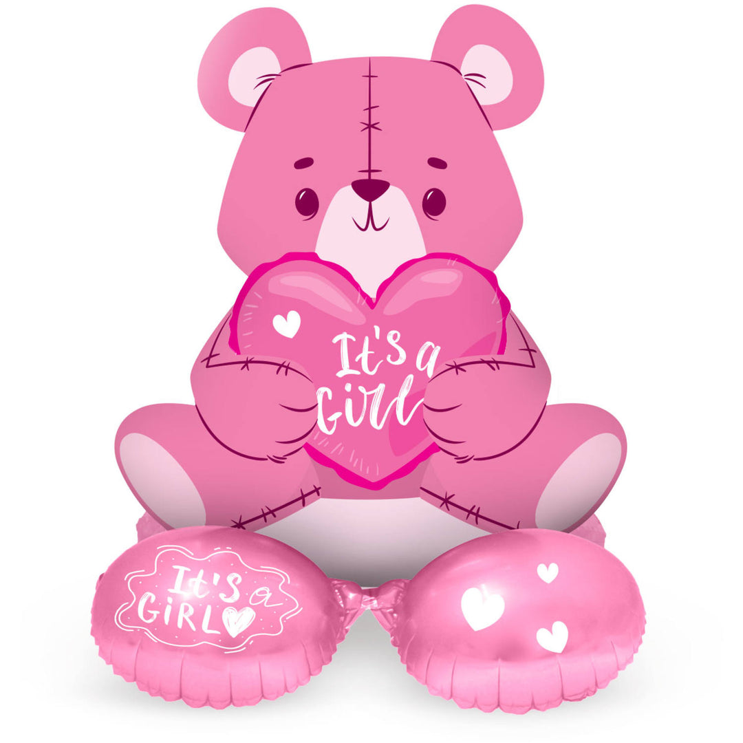 Palloncino di Folia con Base Orso 'It's a Girl' (Rosa, 61cm)