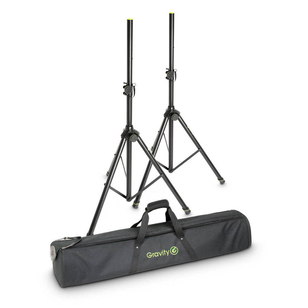 Gravity SS 5212 B SET 1 - Set di 2 stand per altoparlanti in acciaio, con borsa per il trasporto