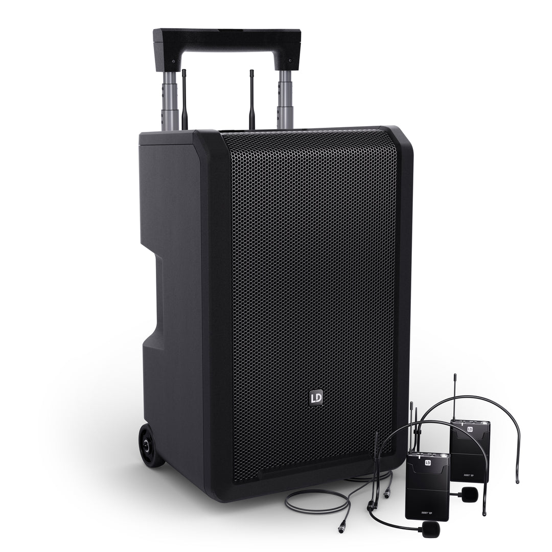 LD Systems ANNY® 10 BPH 2 B8 - Sistema PA Bluetooth® portatile alimentato a batteria da 10" con mixer e 2x microfoni headset (incl. bodypack)