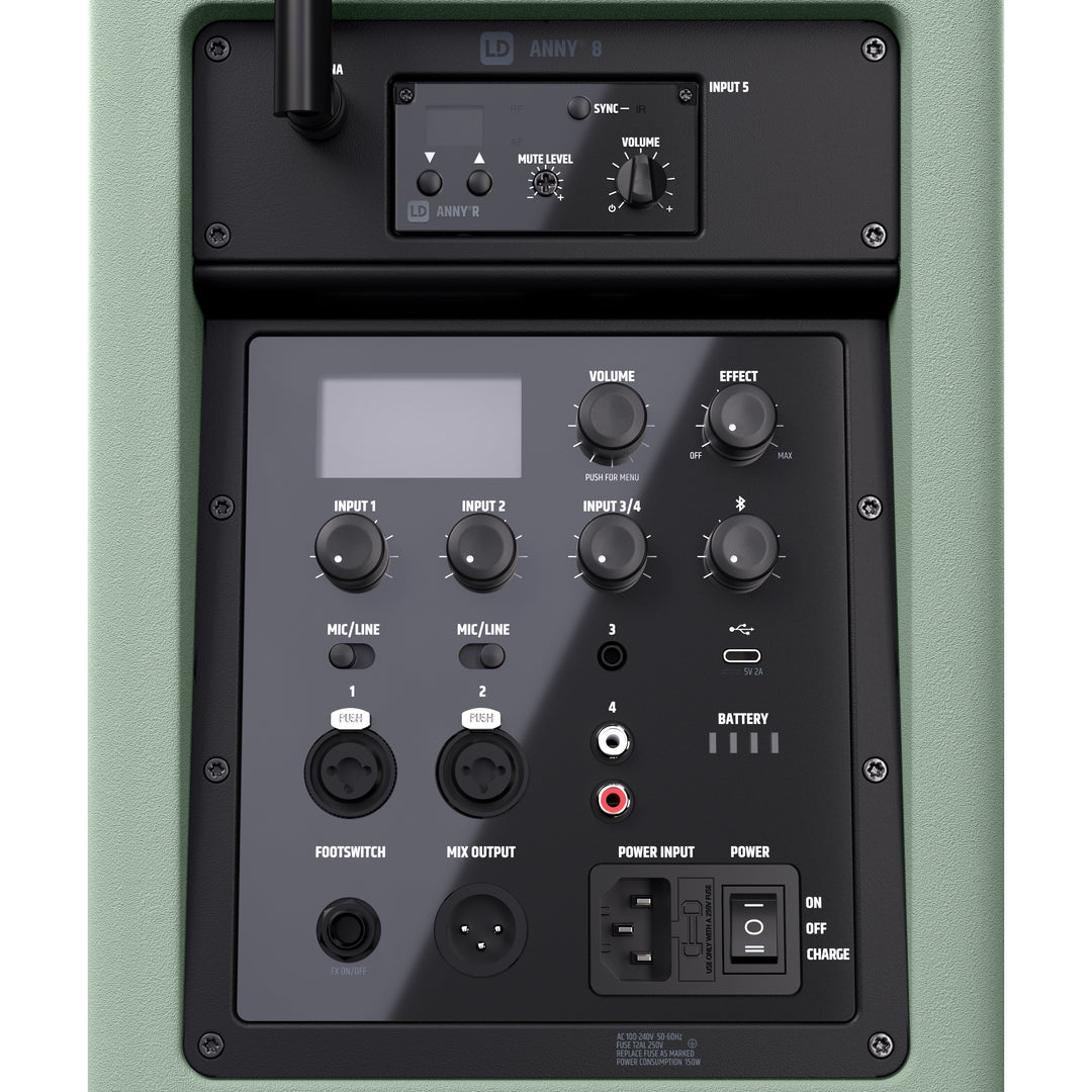 LD Systems ANNY® 8 BPH B5 GN - Altoparlante PA portatile Bluetooth® alimentato a batteria con mixer e 1x microfono headset (incl. bodypack), Adventure Green