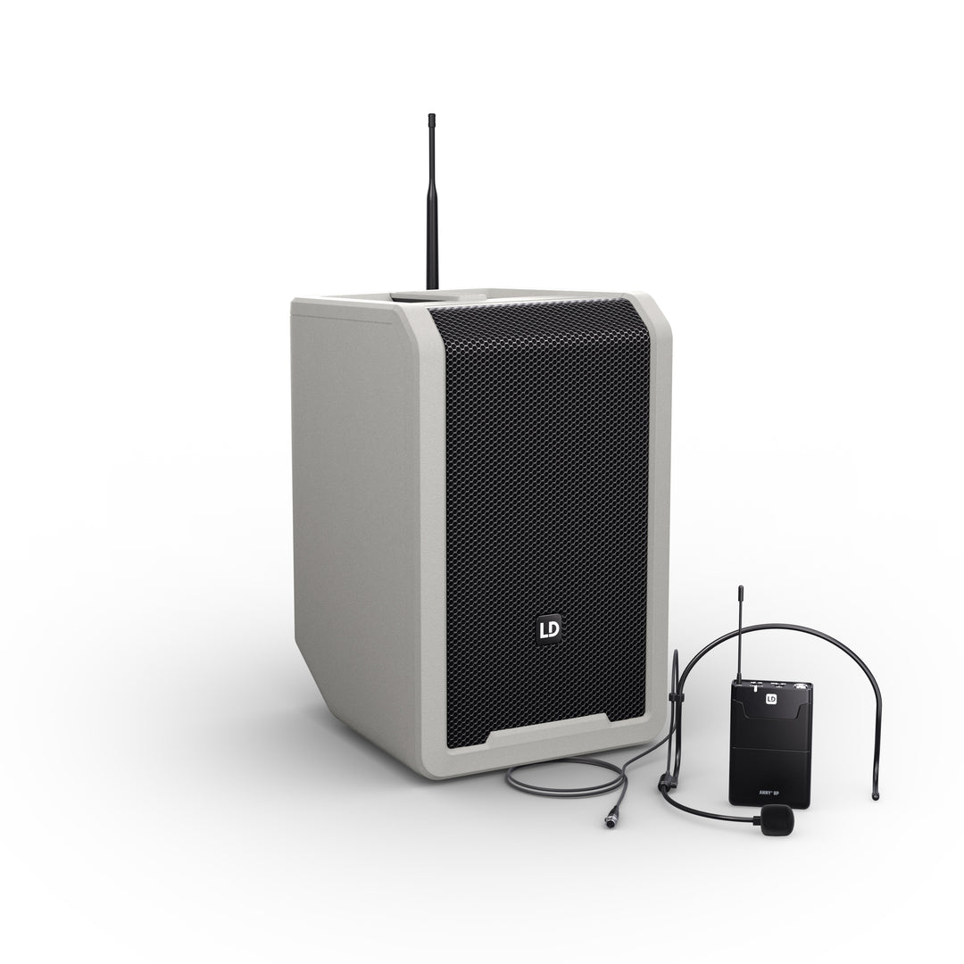 LD Systems ANNY® 8 BPH B5 G - Altoparlante PA Bluetooth® portatile alimentato a batteria con mixer e 1x microfono headset (incl. bodypack), Urban Grey