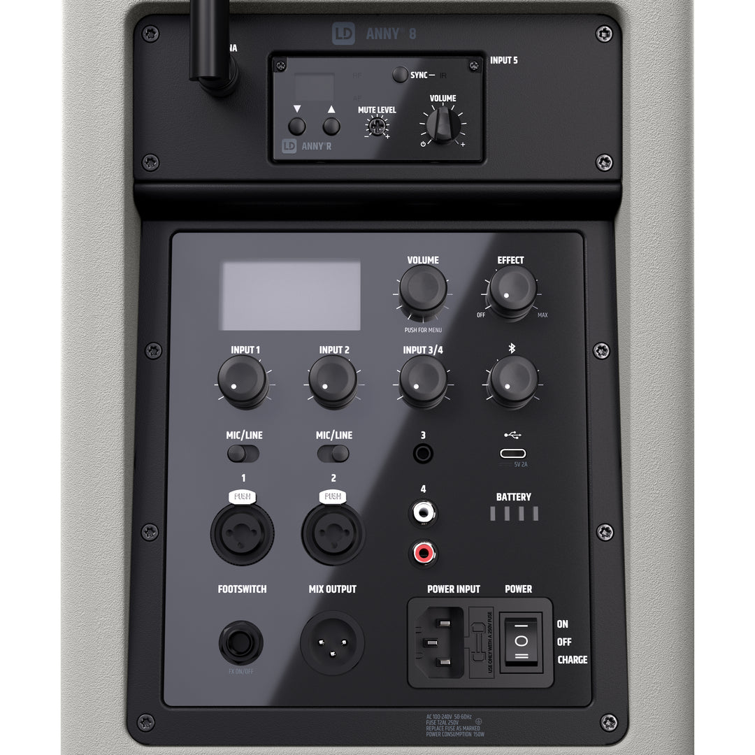 LD Systems ANNY® 8 BPH B6 G - Altoparlante PA Bluetooth® portatile alimentato a batteria con mixer e 1x microfono headset (incl. bodypack), Urban Grey