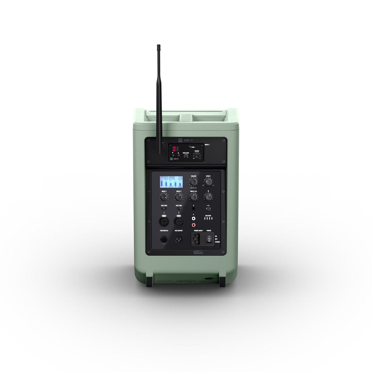LD Systems ANNY® 8 BPH B8 GN - Bærbar batteridrevet Bluetooth® PA-højttaler med mixer og 1x headset-mikrofon (inkl. bodypack), Adventure Green