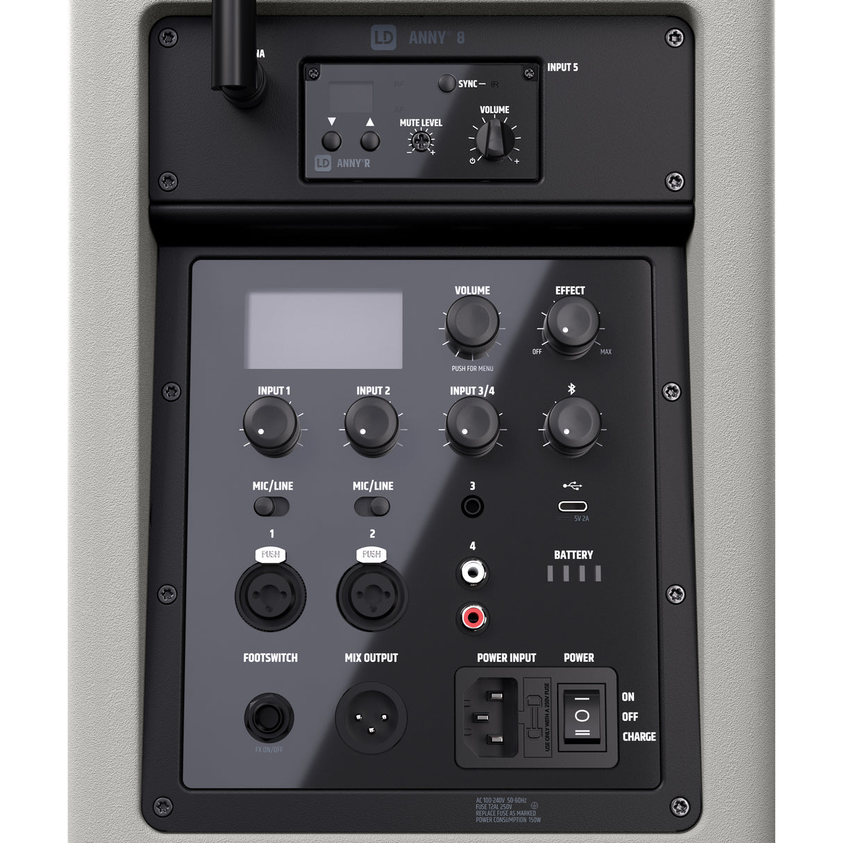 LD Systems ANNY® 8 BPH B8 G - Bærbar batteridrevet Bluetooth® PA-højttaler med mixer og 1x headsetmikrofon (inkl. bodypack), Urban Grey