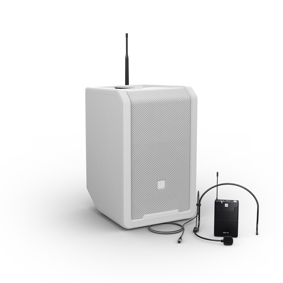 LD Systems ANNY® 8 BPH B8 W - Altoparlante PA Bluetooth® portatile alimentato a batteria con mixer e 1x microfono headset (incl. bodypack), Pure White