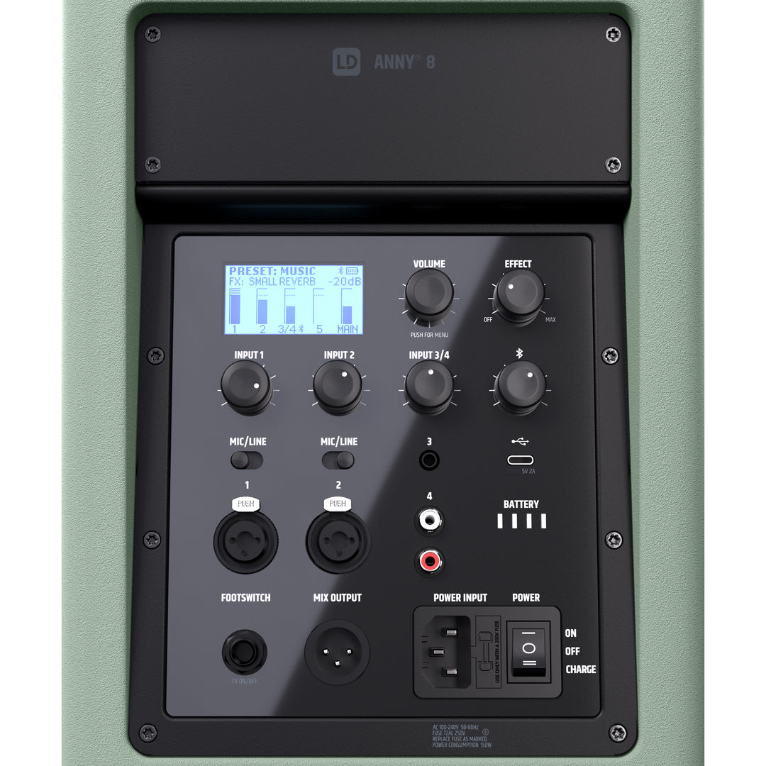 LD Systems ANNY® 8 GN - Altoparlante PA portatile a batteria Bluetooth® con mixer, Adventure Green