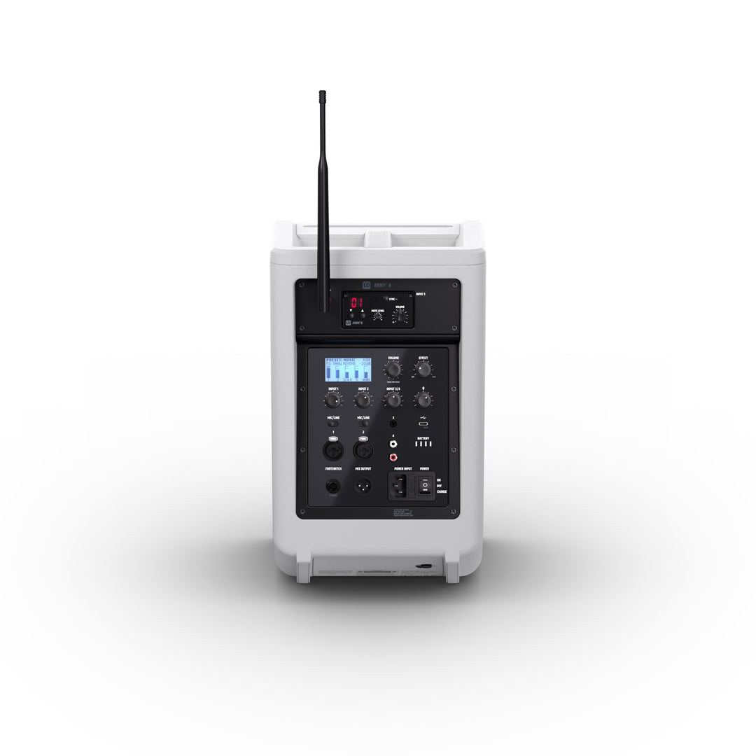 LD Systems ANNY® 8 HHD B5 W - Bærbar batteridrevet Bluetooth® PA-højttaler med mixer og 1x trådløs håndholdt mikrofon, ren hvid