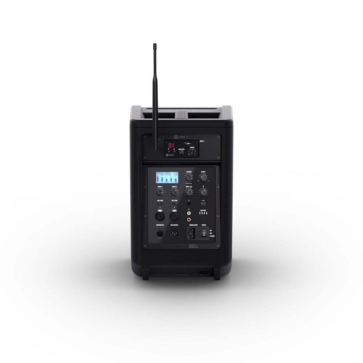 LD Systems ANNY® 8 HHD B8 - Bærbar batteridrevet Bluetooth® PA-højttaler med mixer og 1 x trådløs håndholdt mikrofon, Stage Black