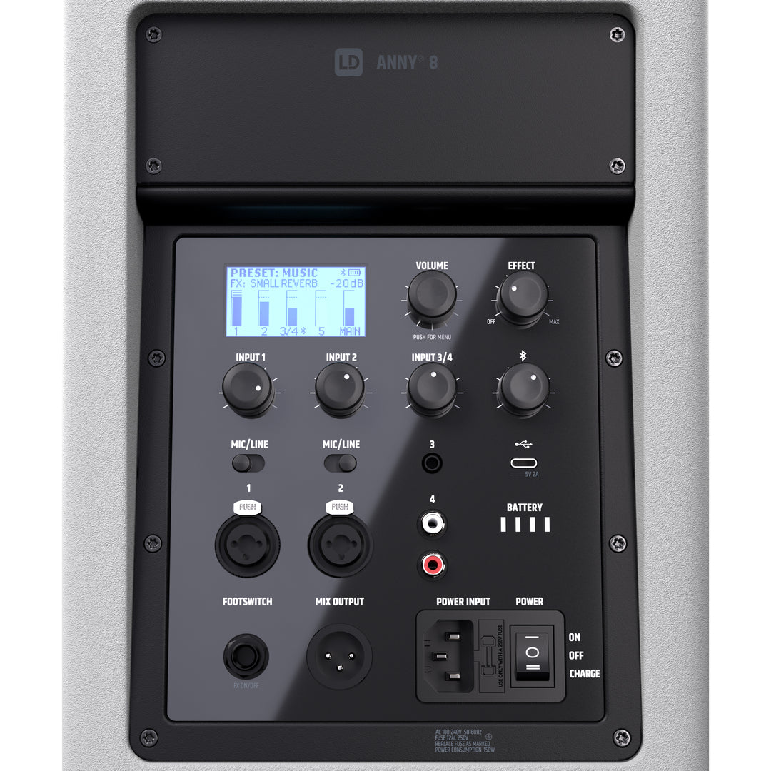 LD Systems ANNY® 8 W - Altoparlante PA Bluetooth® portatile alimentato a batteria con mixer, bianco puro