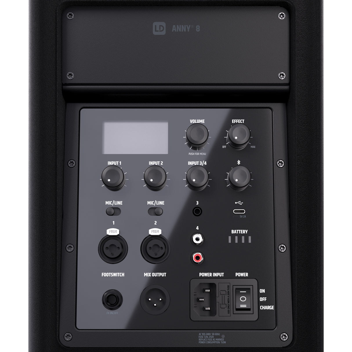 LD Systems ANNY® 8 - Bærbar batteridrevet Bluetooth® PA-højttaler med mixer, Stage Black