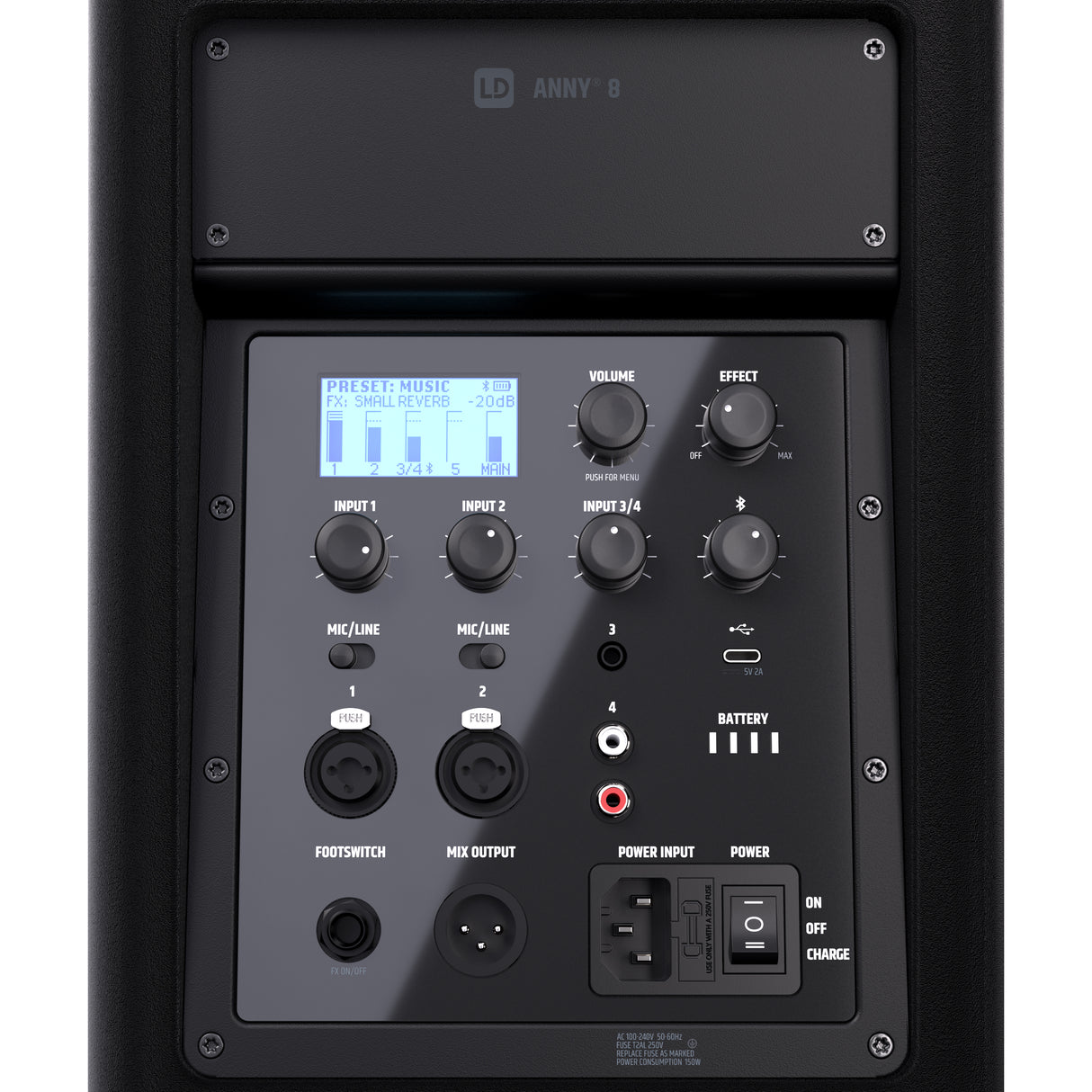 LD Systems ANNY® 8 - Bærbar batteridrevet Bluetooth® PA-højttaler med mixer, Stage Black