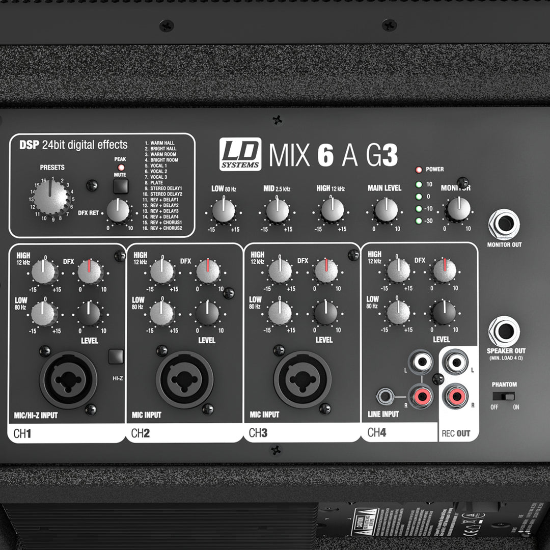 LD Systems MIX 6 A G3 - altoparlante attivo a 2 vie con mixer integrato a 4 canali