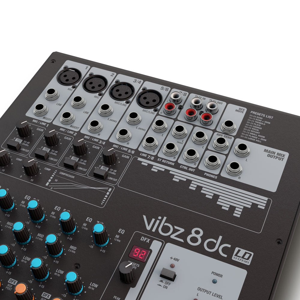 LD Systems VIBZ 8 DC - 8-kanals mixerpult med DFX og kompressor