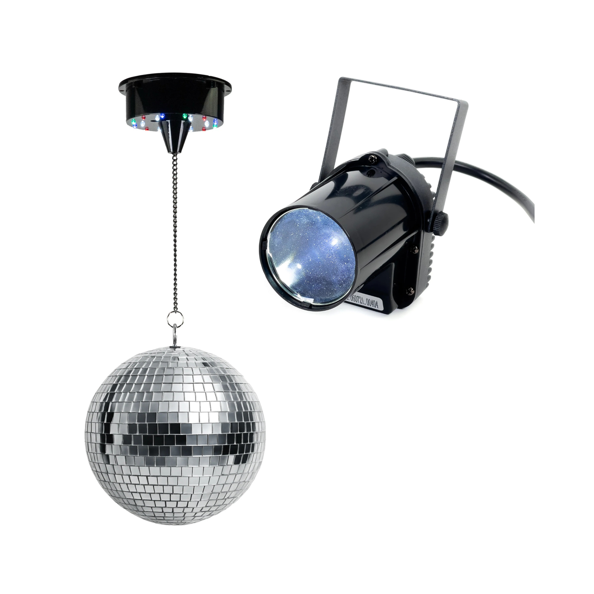 Sfera da discoteca a batteria con LED (20 cm) & pinspot