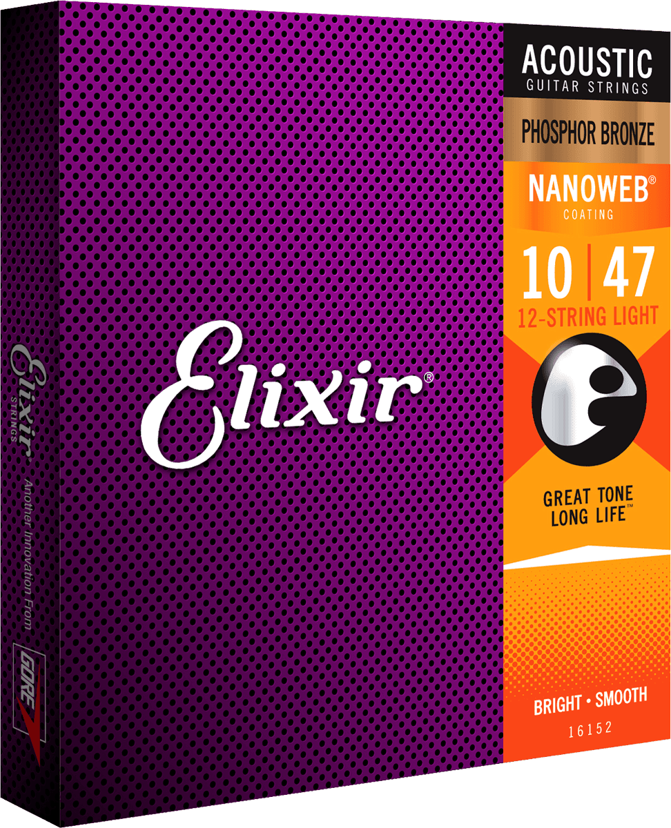 Elixir Nanoweb Phosphor Bronze Guitar Strings (12-String 10-47)