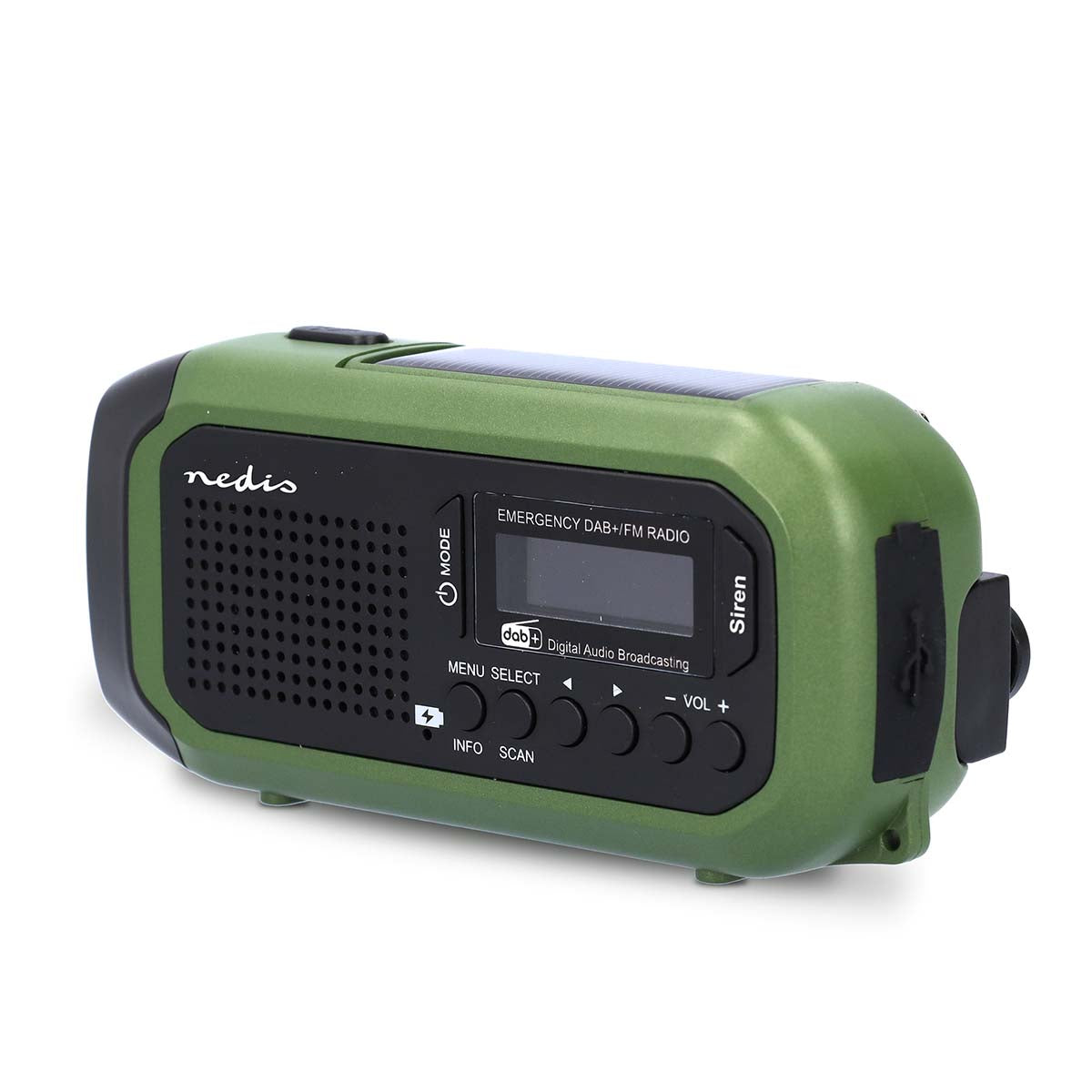Portable emergency radio with hand crank