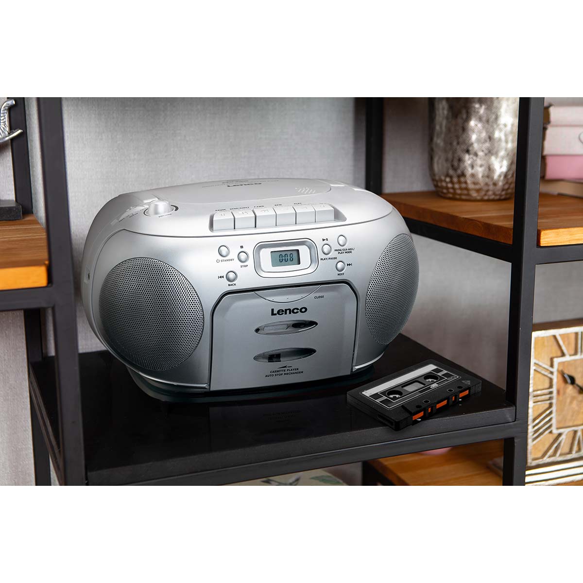 Lettore FM/CD e cassette portatile, Argento