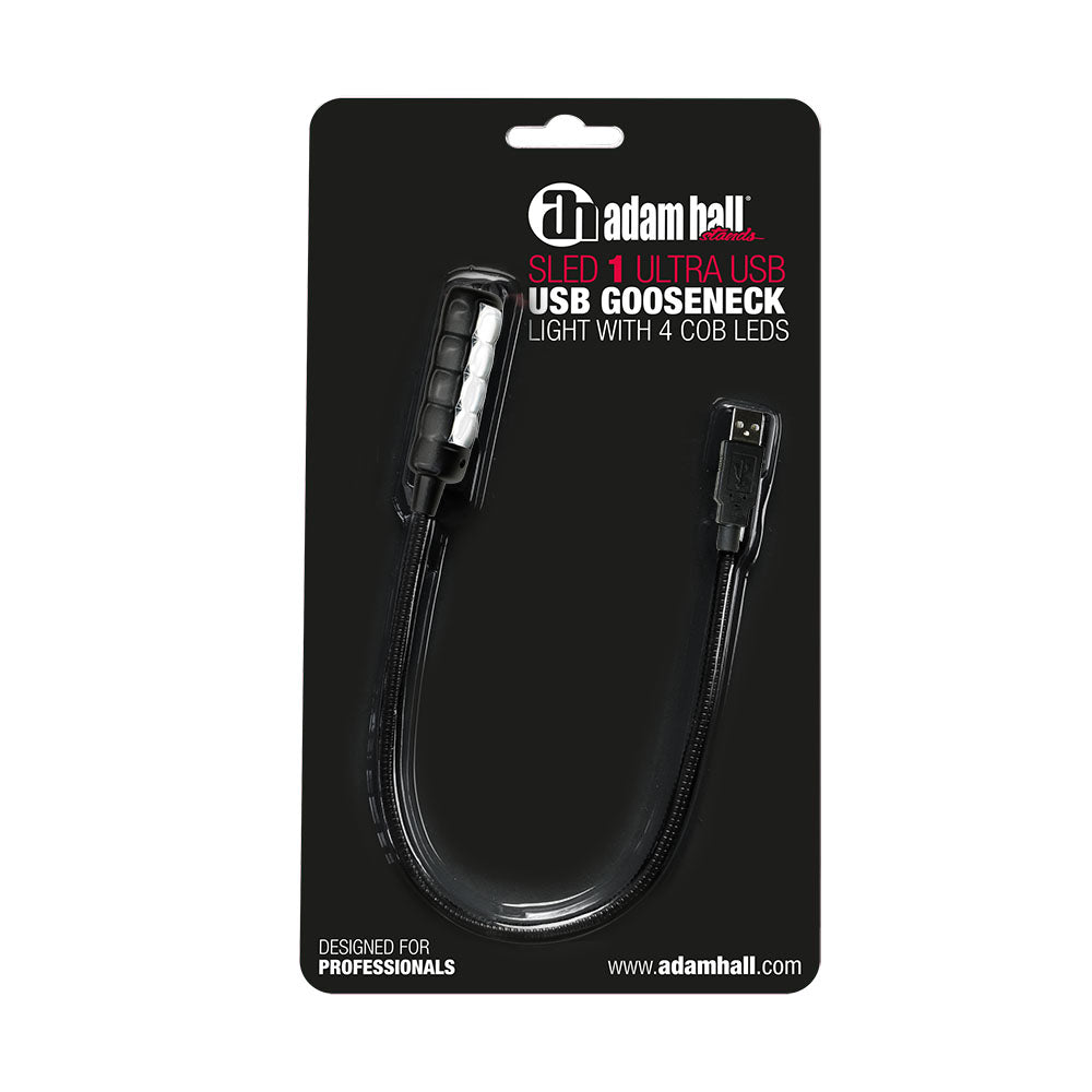 Adam Hall Stands SLED 1 ULTRA USB - svanehalslampe, USB-stik, 4 COB-LED’er
