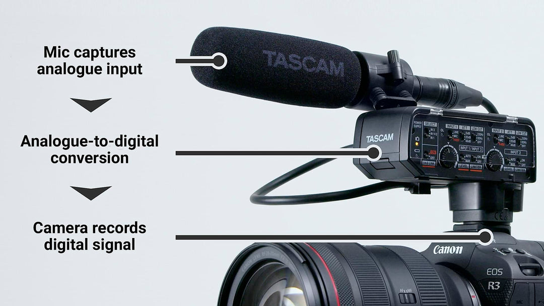 Tascam CA-XLR2D Adattatore microfonico per fotocamera, ingresso analogico